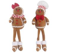 2PCS Gingerbread Christmas Decorations 16 Inch Plush Long Leg Gingerbread Man with Chef Hat and Bowknot Cute Christmas Ornament for Tree, Table, Window, Xmas Gifts