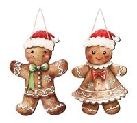 2Pcs Gingerbread Christmas Decorations, Rustic Wooden Gingerbread Man Hanging Christmas Wall Decor for Home Porch Walls Yard Indoor Outdoor|Garlands