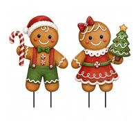 2Pcs Gingerbread Christmas Decorations Tin Metal Yard Stakes Decor