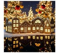 2Pcs Gingerbread House Decorations, Foldable Gingerbread House Village Set with String Light, Christmas Ginger Bread Villages Light-Up Decor for Home, Kitchen Cabinets & Holiday Parties