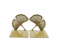 2Pcs Ginkgo Leaf Bookend Support Nonslip for Heavy Books, Decorative Hollowed Out Design