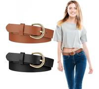 2pcs Girls Belt,Elastic Leather Kids Belt,Girls Elastic Belts with O Ring Buckle,Women Leather Belts for Jeans,Ladies Fashion Belting with Gold Buckle(Black,brown),Size 10-12, Christmas Decorations