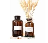 2PCS Glass Bud Vase Set Apothecary Jars Fragrance Bottles Amber Glass Bottles Simulation Vase Vintage Medicine Bottles Mini Flower Vases Centerpiece Wedding Home Bookshelf Table Decor (17+34OZ)