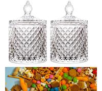 2Pcs Glass Candy Jars with Lid, Crystal Glass Storage Jars Glass Storage Jar with Lid Clear Glass Crystal Diamond Candy Jar Jewellery Storage Jar Vintage Candy Container Glass for Candy, Snack Party