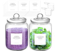 2pcs Glass Jars with Lids,2L Laundry Storage Containers Jars,Washing Pods Storage Container,Laundry Pods Storage Container,Laundry Detergent Storage for Detergent Powder,Dryer Balls,Scent Boosters