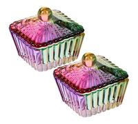2pcs Glass Nail Art Dappen Dish Rainbow Crystal Dappen Bowl Monomer Dish with Lid for Acrylic Nails Liquid Colorful Square