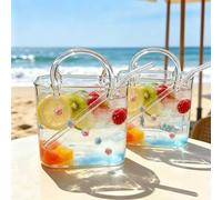 2Pcs Glass Purse for Drinks,Purse Drinking Glass with Straw,Cute Handbag Shaped Cocktail Glasses Cups,Unique Wine Glasses Decorative Fish Bowl Handbag Vases for Fruit Juice,Flowers,Fish Tank (rose)