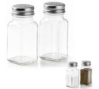 2Pcs Glass Salt & Pepper Shakers, Classic Clear Cruet Dispenser Bottles with Stainless Steel Lids, Perfect for Organizing and Dispensing Spices, Kitchen Gadgets, Vintage Kitchen Decor for Home