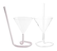 2Pcs Glass Spiral Cocktail Glass with Built in Straw, Pink Party Cup | 19.2x12x8cm Crystal Drinkware, Reusable Design, Elegant Table Decor for Red Wine and Home Entertaining