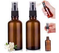 2Pcs Glass Spray Bottles, 2oz Refillable Amber Spray Bottles Small Empty Liquid Fine Mist with Nozzle & Lid for Travel Essential Oils.