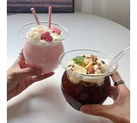 2Pcs Glass Sundae Cups,500ml Clear Milkshakes Cups Ice Cream Cup Glass Dessert Cups Milkshake Glasses Yogurt Cups Iced Coffee Cup Glass Cups for Tea Coffee Beverage Weddings Party Daily Use