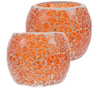 2pcs Glass Tea Light Candle Holder Romantic Orange Decorative | Glass Finish, Dining Room and Restaurant Table Accent, Christmas, Birthday, Wedding, Festival Use