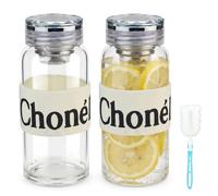 2Pcs Glass Water Bottles - 600ML Clear Reusable Bottle Leak Proof Glass Water Bottle with Beautiful Diamond-cut Sparkling Lid & Protective Sleeve & Filter for Juice/ Fruit-Infused Drinks/ Travel Gym