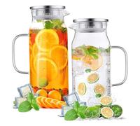 2Pcs Glass Water Jug, 1600ml Glass Pitcher with Lid and Spout, Large Capacity Transparent Water Jug for Juice Beverage Jar Ice Tea