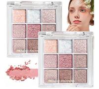 2Pcs Gli/tter Eyeshadow Palette,Shimmer Makeup Palette with Natural Waterproof,Long-Lasting,Highly Pigmented Shades,9 Colour Highly Pigmented Eye Shadows,Compact Travel Size Make-Up Palettes