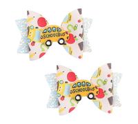 2PCS Glitter Back To School Bow Hair Clips Cute Bus Hairpin Headdress 3.5in Sparkly Cheer Bow Barrettes Alligator Barrettes First Day School Accessories Gift for Girls Student Teacher