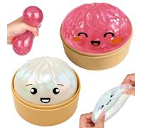 2pcs Glitter Dumpling Bao Squishies Mystery, Glitter Squishies Bao Dumpling Ball with Plastic Steamer Box, Giant Mystery Dumplings Squishy, Sensory Stress Balls Squeeze Toy for Kids Adults
