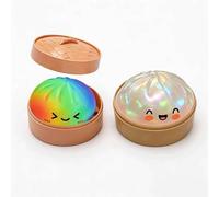 2Pcs Glitter Dumpling Squishy, Big Mystery Dumplings Squishies Box, Cute Bao Bun Fidget Real Office Desk Decor, Soft Sensory Squeeze Ball with Steamer for Anxiety Stress Relief, Novelty Surprise Gift