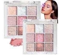 2PCS Glitter Eyeshadow Palette,9 Colors Shimmer & Nat/ural Waterproof Eyeshadow Palette,Long-Lasting Eye Shadow Pallets for Women,Make-Up Palettes for Green Eyeshadow Looks,Eye Palettes for Women