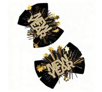 2Pcs Glitter Gold New Year Bow Hair Clips for Kids,New Years Eve Party Supplies Fireworks Stars Alligator Hair Bow Clips Barrettes Hairpins New Year's Eve Hair Accessories for Girls Teens Gifts