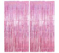 2pcs Glitter Pink Tinsel Curtain - Girls Tinsel Curtains Pastel Foils Fringe Party Background, Pink Backdrop for Unicorn Mermaid Fairy Princess Theme Birthday Disco Party Decoration Wedding 1m x 2m