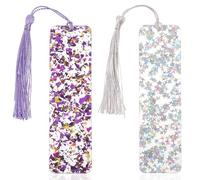 2Pcs Glitter Resin Book Mark Tassel Book Marks for Women Purple Silver Acrylic Bling Bookmark with Colorful Silk Tassels for Books Lovers Reading Presents