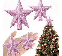 2PCS Glitter Star Tree Topper Decoration,Xmas Stars Tree Topper Ornament,Christmas Star Treetop for Xmas Holiday Party Decor (Pink(10cm+15cm))