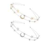2PCS Glittering Crystal Star Moon Headband For Bridal Shower Crowns Hairband Stage Performances Hairhoop Party Supply