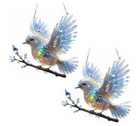 2PCS Gloryboom Spirit Bluebird, Solymall/Graddi/Yifare Spirit Bluebird, Crystal Sky Bluebirds Stained Art Ornament, 2D Flat Acrylic Blue Bird Crystal Suncatcher for Windows Garden Decor