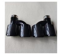 2PCS Glossy Carbon Fiber Exhaust Muffler Pipe Universal H Type Dual Outlet Black Stainless Steel Tail End Pipes Car Exhaust Tip(ID 60MM-OD 101MM)