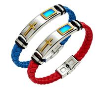 2pcs Glow in the Dark Cross Leather Bracelets, Christian Wristbands for 2, Religious Matching Jewellery for Couples Lovers Friends