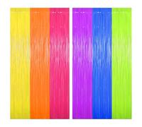 2Pcs Glow in The Dark Metallic Foil Curtains, 3.3x6.6ft UV Reactive Fluorescent Party Backdrop Lightweight with Sticky Backing for Neon Birthday Pride Decorations Supplies
