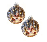 2Pcs Glowing Christmas Story Ornament,Xmas Scene Light Up Hanging Decor，C | 3.15 Inch Lighted Plastic Miniature Scene Globe for Tree, Mantel & Holiday Décor, Clear Shell Illuminated Xmas Scene Decor