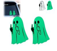 2PCS Glowing Ghost Middle Finger Sticker, Night-Glowing Car Ghost Decal, Funny Halloween Ghosts Decoration, Car Rear Window Sticker, Glow in The Dark Ghosts Prank Sticker for Window Cars