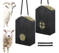 2PCS Goat Hay Bag with Adjustable Feeding Hole, 800D Oxford Cloth & Removable Release Buckle - Slow Feeder for Goats, Sheep, Ponies - Adjustable Hanging with Metal Hooks, Waterproof Lining (Black)