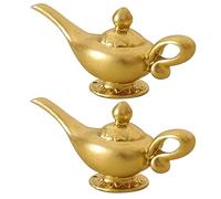 2Pcs Gold 1/12 Miniature Aladdin Genie Lamp Decoration Accessories，Genie Lamp，Dollhouse DIY Accessories，Dollhouse Decor Shooting Props