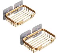 2Pcs Gold Bar Soap Holder for Shower Wall,Stainless Steel Adhesive Soap Dish,Drill Free Soap Holder Storage Rack, Rack Soap Tray Bar for Bathroom and Kitchen Soap Dishes Holders and Dispensers