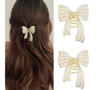 2PCS Gold Butterfly Pearl Hair Claw Clip Non-Slip Bow Metal Hair Clip Cute Hair Catch Barrettes Styling Hair Accessories for Women and Girls