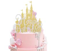 2pcs Gold Castle Cake Toppers Glitter Princess Prom Crown Cupcake Toppers for Princess Birthday Party Decorations Baby Shower Cake Decorations Supplies