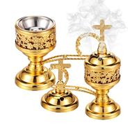 2Pcs Gold Church Incense Burner, Metal Frankincense Charcoal Incense Stand,Compact and Durable Holder for Yoga Spa Home Decor Church