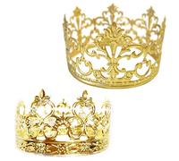 2Pcs Gold Crown Cake Topper Gold Tiara Wedding Birthday Cake Decoration Party Cake Decoration Crown Hair Ornaments for King Queen Prince and Princess Party, Black