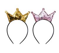 2PCS Gold Crowns and Headbands for Women, Girls, Adults and Kids - Birthday and Christmas Party Hair Ties, Glitter and Sequin Accessories