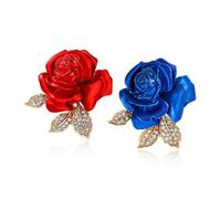 2Pcs Gold Crystal Rose Flower Brooches for Women Elegant Enamel Rhinestone Floral Brooch Pins Fashion Jewelry Brooch pin Accessories for Women Girls Gift Blue Red