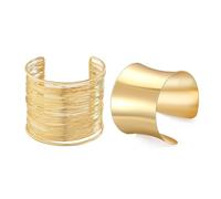 2PCS Gold Cuff Bracelet for Women, Chunky Open Cuff Bangles Bracelet Boho Stackable Bracelets Adjustable Wide Bracelets for Women Teen Girls (Gold Bangle Set 4)