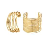 2PCS Gold Cuff Bracelet for Women, Chunky Open Cuff Bangles Bracelet Boho Stackable Bracelets Adjustable Wide Bracelets for Women Teen Girls (Gold Bangle Set 2)