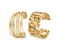 2PCS Gold Cuff Bracelet for Women, Chunky Open Cuff Bangles Bracelet Boho Stackable Bracelets Adjustable Wide Bracelets for Women Teen Girls (Gold Bangle Set 1)