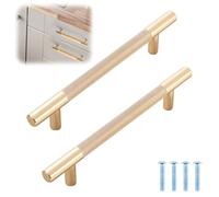 2PCS Gold Cupboard Handles, 128mm Hole Centers Modern Vintage Knurled Cabinet Pulls, Champagne Kitchen Door Handles with Screws for Bathroom Kitchen Furniture Cupboard Wardrobe Dresser Door Drawer