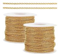 2Pcs Gold Filled Chain 6.5FT 3mm Gold Chain For Jewelry Making Stainless Steel Gold Plated Cable Link Chain Rolls for Custom Bracelet & Necklace DIY,Gold Filled Chain