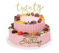 2PCS Gold Glitter Acrylic Twenty One Cake Topper,Happy Birthday Cake Topper,Happy 21st Birthday Cakes Toppers Decorations,21st Anniversary Party Decorations,for Birthday Cakes,Cupcakes,Treats