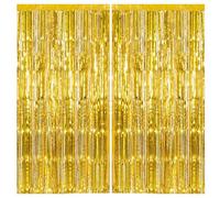 2pcs Gold Glitter Tinsel Curtains, 3.2x6.5ft Shimmer Party Foil Door Curtains Metallic Fringe Tassel Tinsel Backdrop for Birthday, New Years Eve, Xmas Party Décor